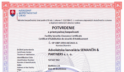 Bezpečnostná previerka pre AK SEMANČÍN & PARTNERS