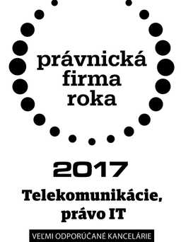 Prestížna súťaž Právnická firma roka 2017 zaradila advokátsku kanceláriu medzi veľmi odporúčané kancelárie pre oblasť telekomunikácií a práva IT.